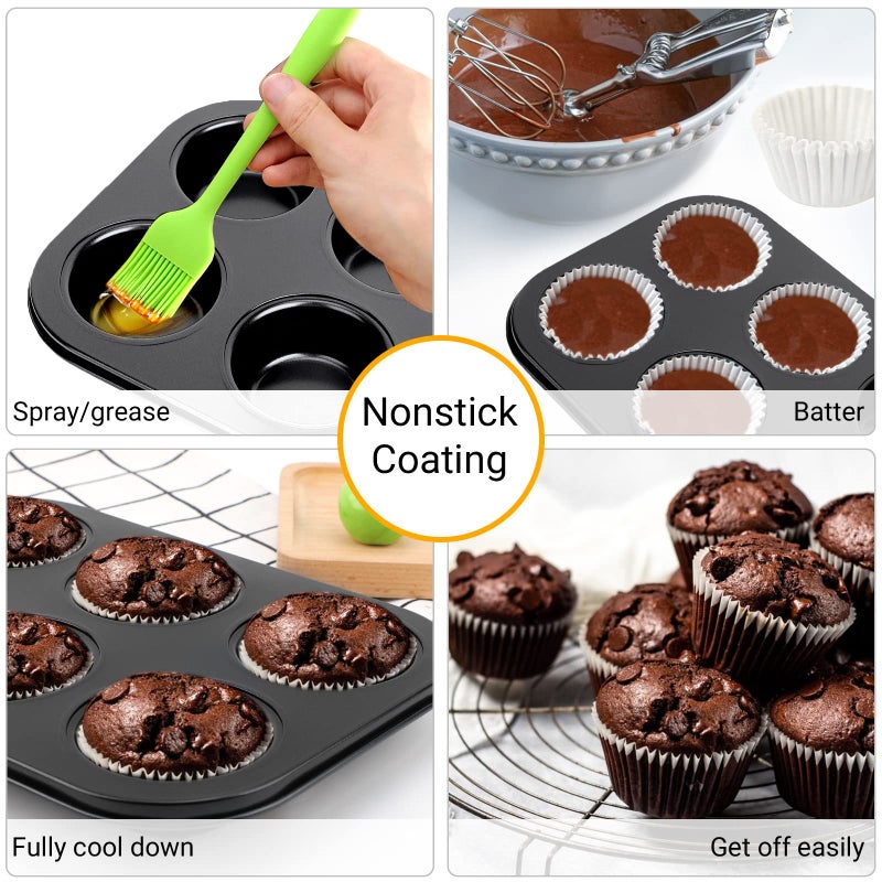 Beasea Muffin Pan 6 Cup, Set of 2 Non Stick Muffin Baking Pan, Carbon Steel Muffin Pan Bakeware Set Cupcake Baking Pan for Oven Baking - Image 3